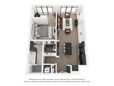 Floor plan for 1 bed, 1 bath, 918 sqft